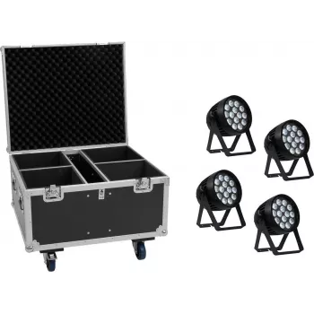 EUROLITE Set 4x AKKU IP PAR 14 HCL QuickDMX + Flightcase IP65 Stage Lighting Kit