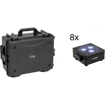 EUROLITE Set 8x AKKU Flat Light 3 black + Plastic Case with Trolley RGBW LED QuickDMX