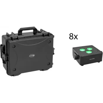 EUROLITE Set 8x AKKU IP Flat Light 3 black IP65 LED Spotlights with Trolley Case