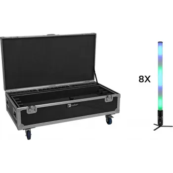 EUROLITE Set 8x AKKU IP Pixel Tube 360° PRO CRMX + Flightcase Wheels Charging