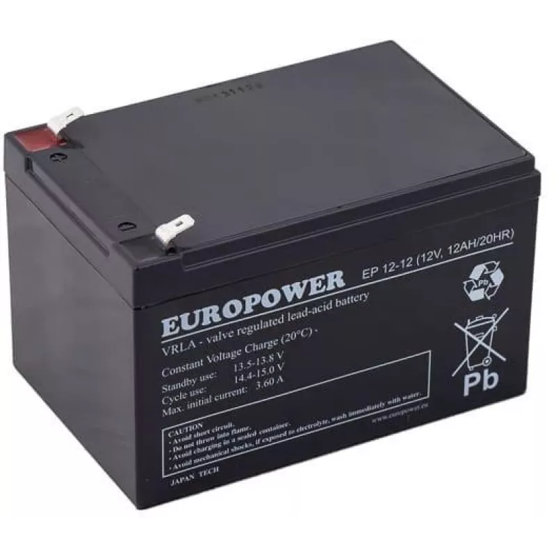 EUROPOWER EP 12-12 12V 12Ah AGM VRLA Battery