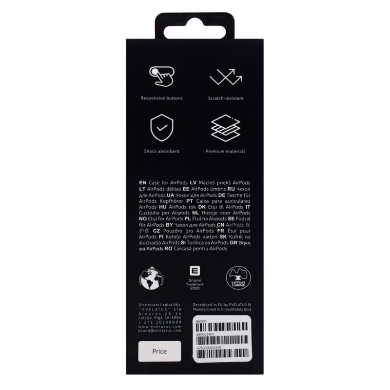 EVELATUS Apple AirPods Case EAC05 White - Silicone Protective Cover with Carabiner