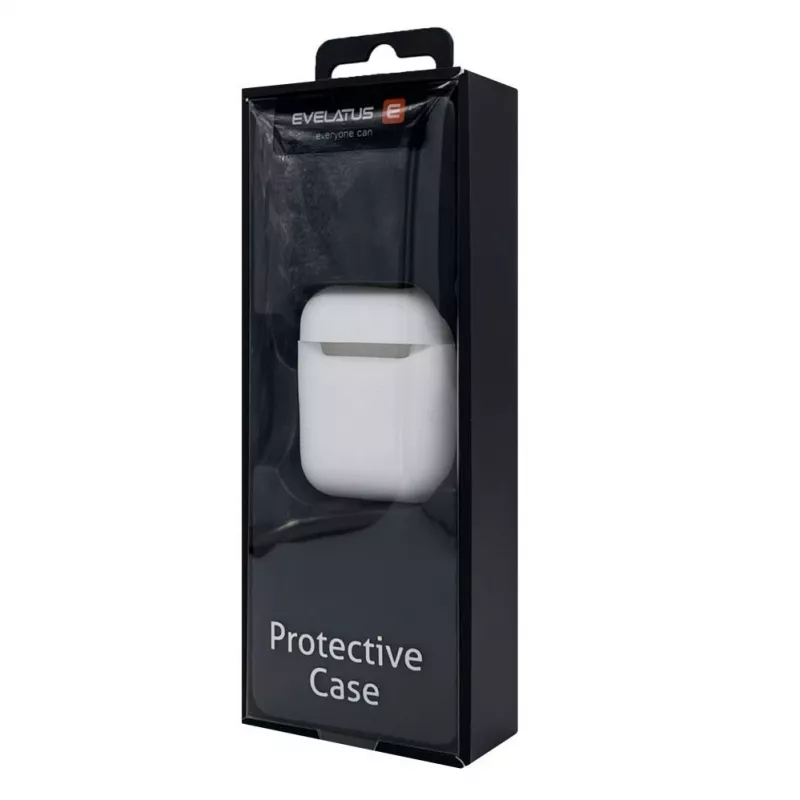 EVELATUS Apple AirPods Case EAC05 White - Silicone Protective Cover with Carabiner