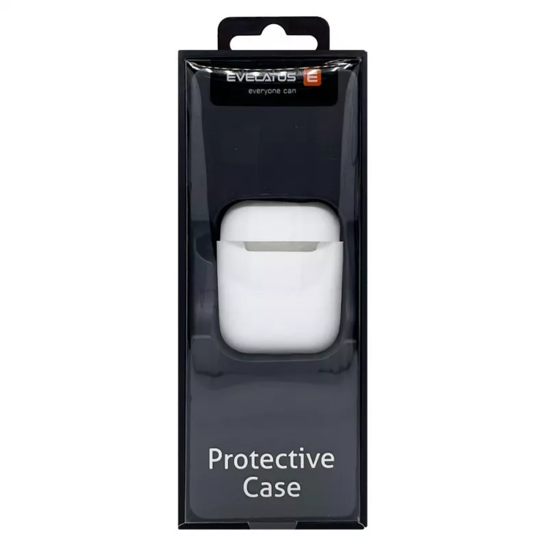 EVELATUS Apple AirPods Case EAC05 White - Silicone Protective Cover with Carabiner