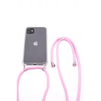 Evelatus Apple iPhone 11 Pro Max Silicone Transparent Case with Necklace TPU Strap Transparent
