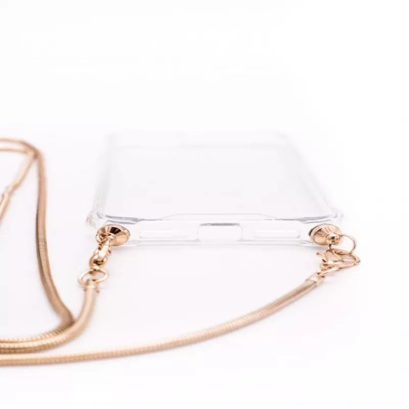 Evelatus Apple iPhone 11 Pro Max Silicone Transparent with Necklace TPU Strap Gold