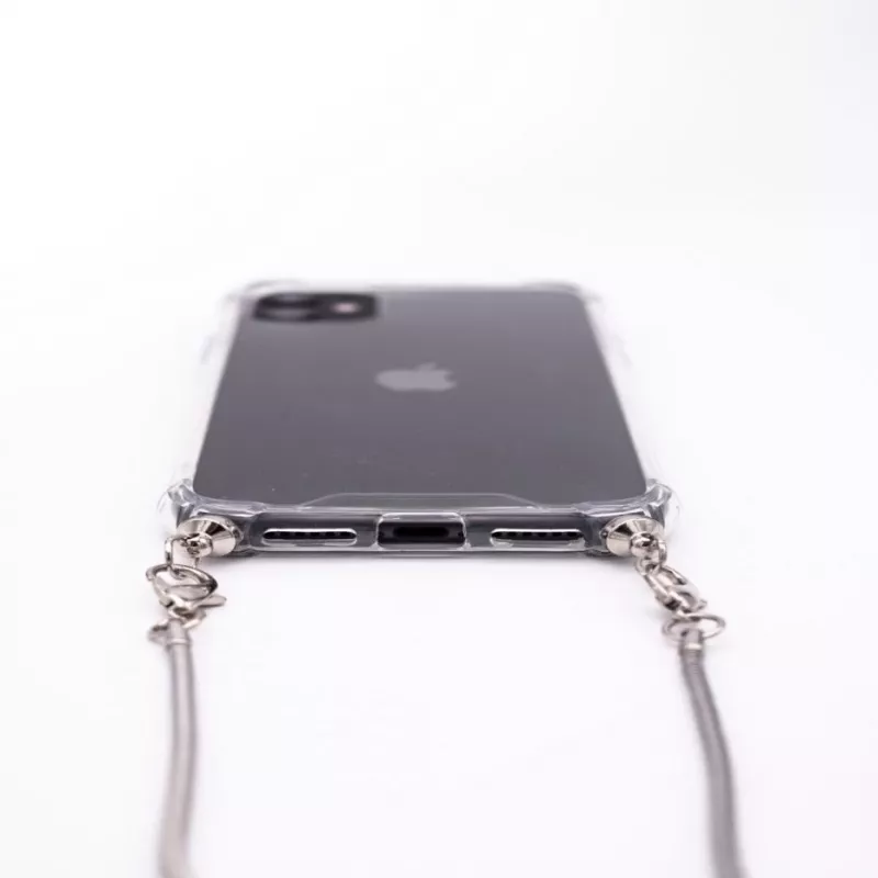 Evelatus Apple iPhone 11 Pro Silicone Transparent with Necklace TPU Strap Silver