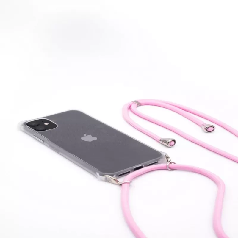 Evelatus Apple iPhone 11 Silicone Transparent Case with Necklace TPU Strap Transparent Pink