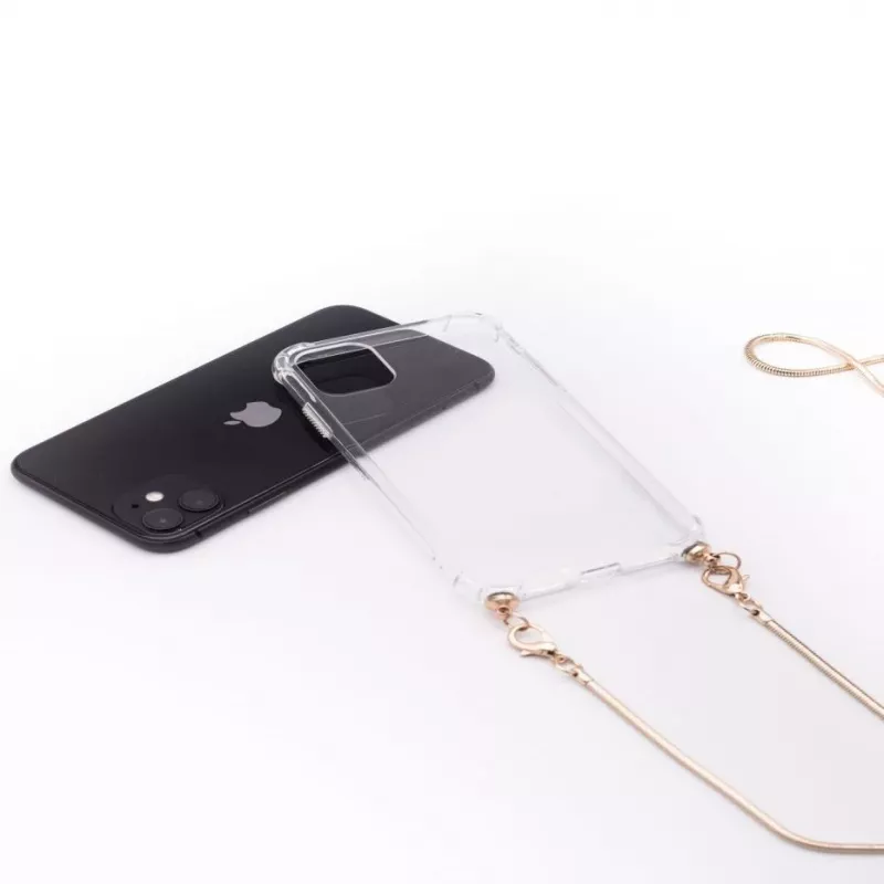 Evelatus Apple iPhone 11 Silicone Transparent with Necklace TPU Strap Gold