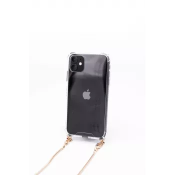 Evelatus Apple iPhone 11 Silicone Transparent with Necklace TPU Strap Gold