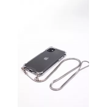 Evelatus Apple iPhone 11 Silicone Transparent with Necklace TPU Strap Silver