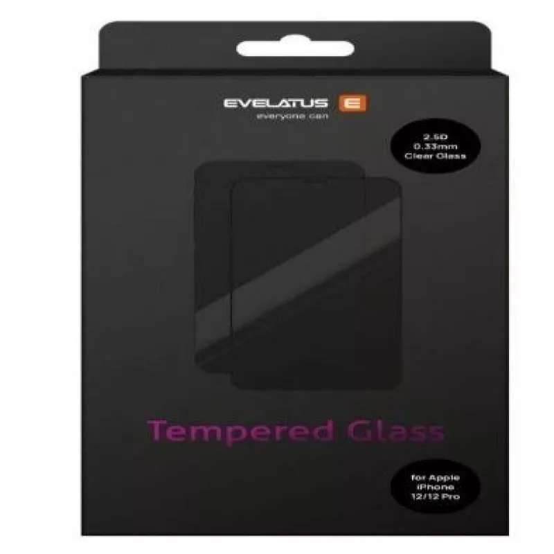 Evelatus Apple iPhone 12/12 Pro 0.33 Flat Clear Tempered Glass Screen Protector with Japan Glue Anti-Static