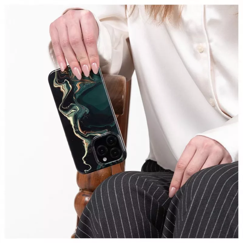 Evelatus Apple iPhone 15 Pro PC Case Custom Print Marble Dark Green