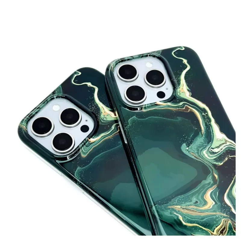 Evelatus Apple iPhone 15 Pro PC Case Custom Print Marble Dark Green