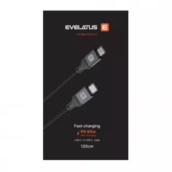 Evelatus Coiled USB-C to USB-C Cable 1.2M 60W PD Braided Black