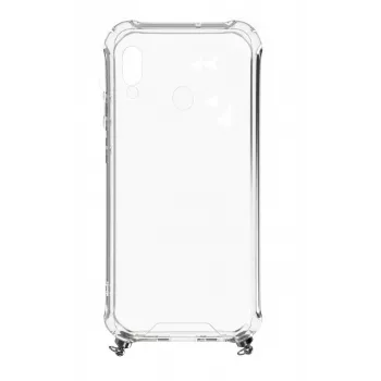 Evelatus Huawei Y7 2019 Silicone Transparent with Necklace TPU Strap Silver