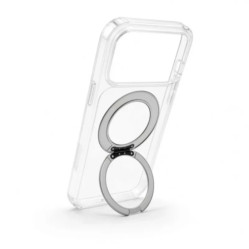 Evelatus Hybrid Case with MagSafe and 360° Metal Stand for iPhone 17 Pro Max, Transparent