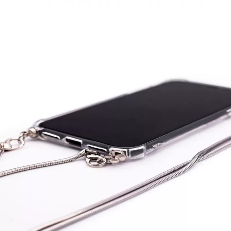 Evelatus Samsung Galaxy A20e Silicone Transparent with Necklace TPU Strap Silver
