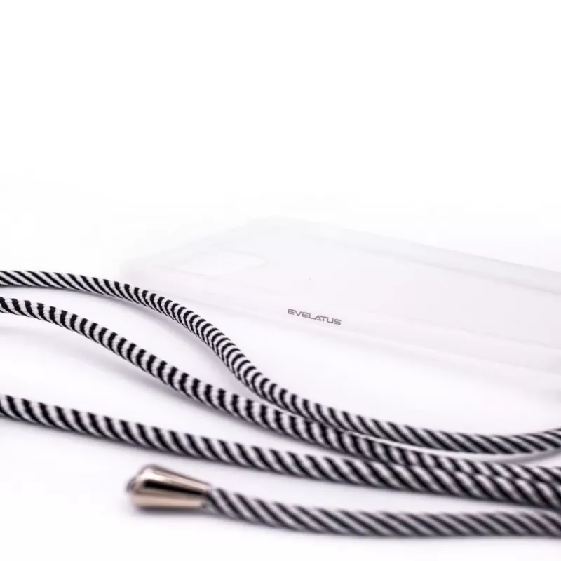 Evelatus Samsung Galaxy A50 Case with Rope, Black Stripes, Transparent