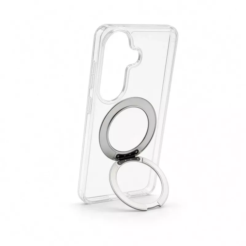 Evelatus Samsung Galaxy S26 Hybrid Case with MagSafe PC+TPU 360 Metal Stand Transparent