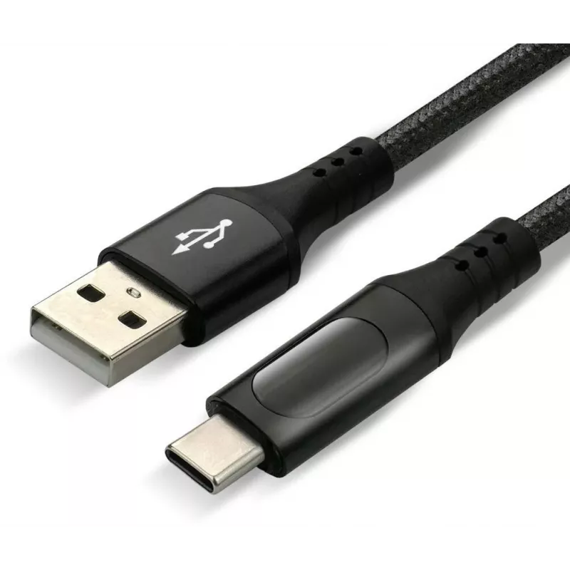 everActive CBB-1CBL USB-A to USB-C Braided Cable with LCD Power Display, 1m, 3A, Black