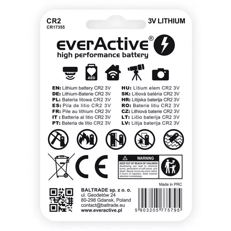 everActive CR2 Lithium Battery 3V 850mAh (1-Pack Blister)