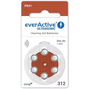 everActive ULTRASONIC 312 Hearing Aid Batteries (PR41, Zinc-Air, 1.45V, 170mAh, Mercury-Free, 6-Pack Blister)