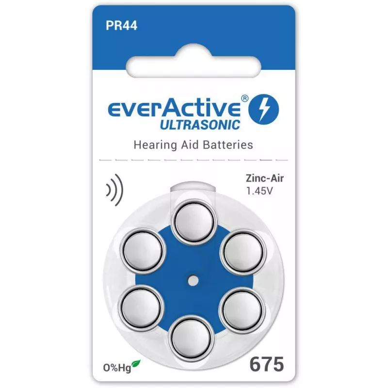 everActive ULTRASONIC 675 Zinc-Air Hearing Aid Batteries PR44 (6-Pack Blister)