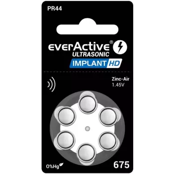 everActive ULTRASONIC IMPLANT HD 675 Zinc-Air Hearing Aid Batteries PR44 (6-Pack, Mercury-Free, 1.45V, 650 mAh)