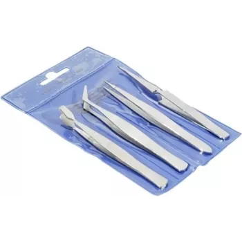 EXERTIS CONNECT Precision Tweezers Set, 4-Piece, Stainless Steel, Anti-Magnetic, Acid-Resistant, 120 mm 815550