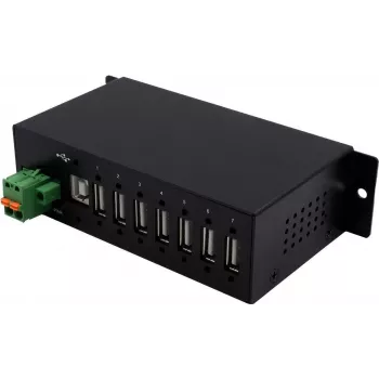 EXSYS EX-1179HMVS 7-Port USB 2.0 Industrial Metal Hub with DIN-Rail Mount, 480 Mbit/s, ESD Protection, -40 to 85°C