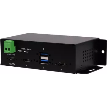 EXSYS EX-1274HMV 4-Port USB 3.2 Gen 2 Industrial Hub with 2x USB-A and 2x USB-C, Metal, DIN-Rail/Wall/Rack Mount