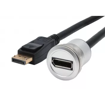 EXSYS EX-49185 Panel Mount DisplayPort Adapter Cable, 30 cm, Male to Female, Metal Housing, 4K 60Hz