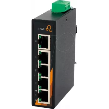 EXSYS EX-6200 5-Port Industrial Ethernet Switch, Unmanaged, 10/100Base-TX, DIN Rail, -40 to 75°C