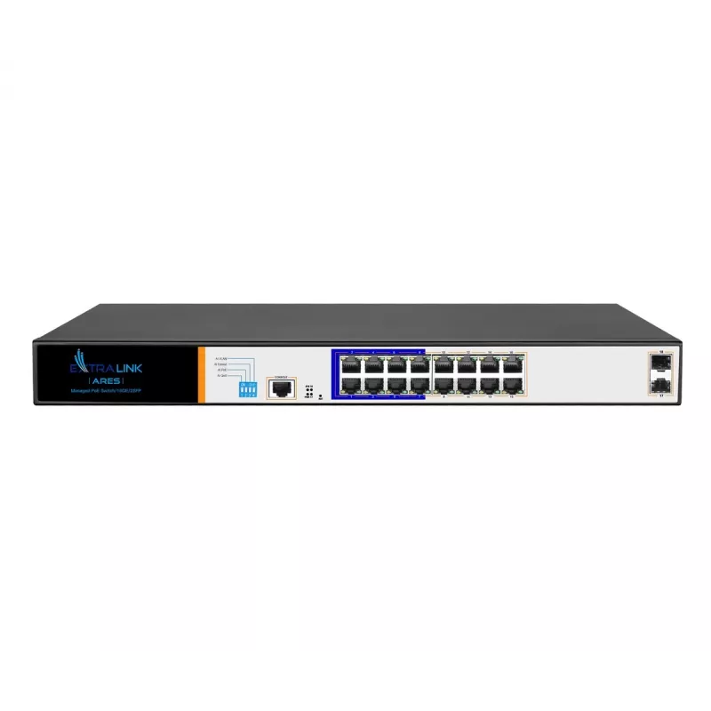 Extralink ARES PoE Switch, 16x Gigabit PoE/PoE+, 2x SFP, 1x Console Port, 150W, Managed