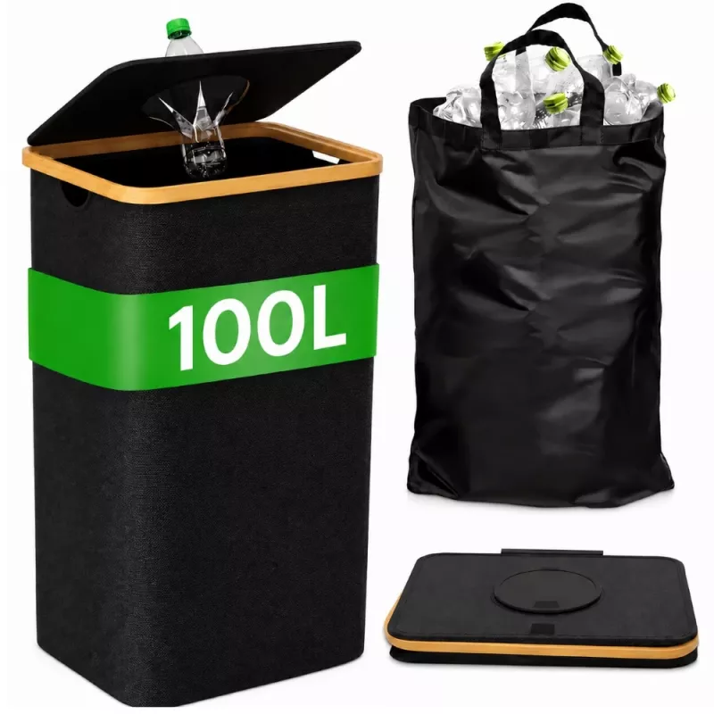 EXTRALINK Black Forest Returnable Bottle Recycling Basket, Foldable, 100L, Black