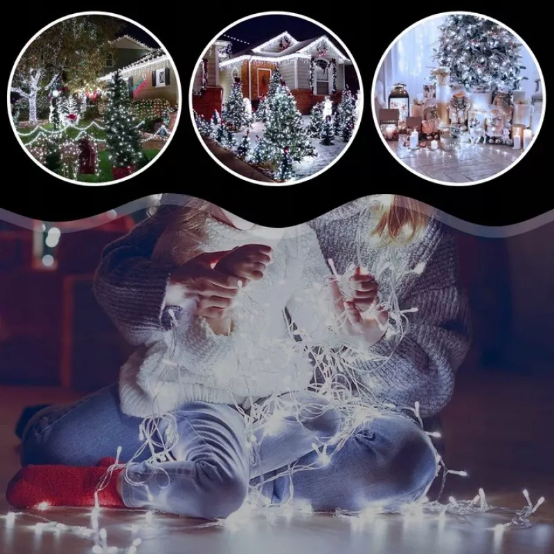EXTRALINK Christmas Lights 300 LED Outdoor Indoor Cool White 21.7m