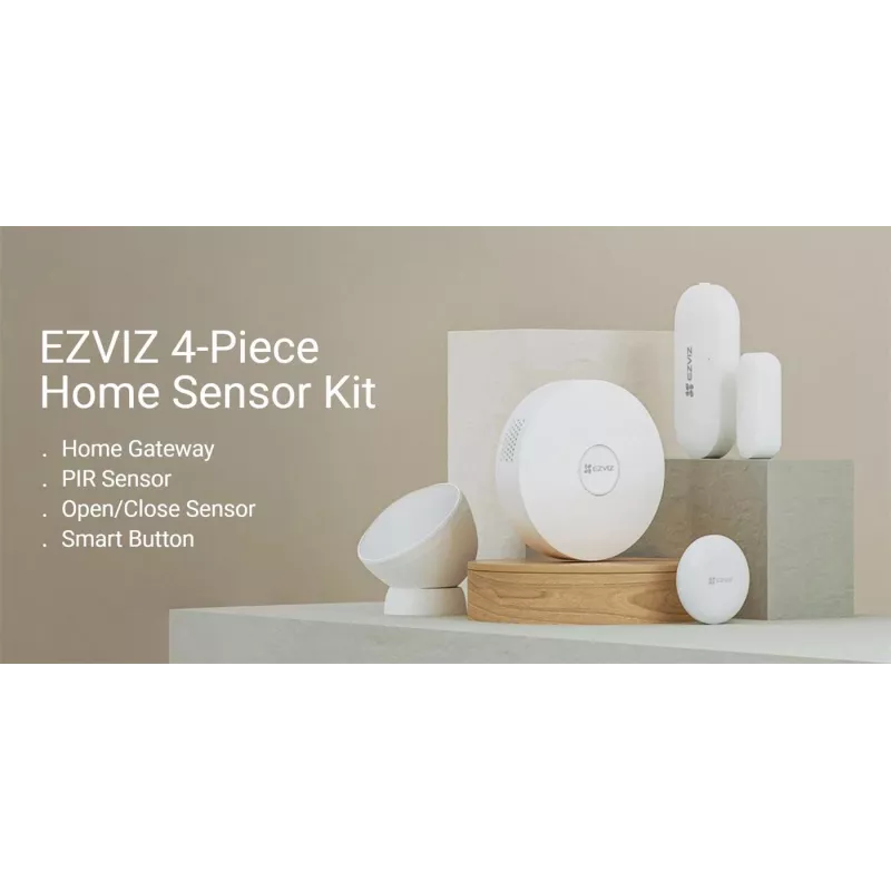 EZVIZ CS-B1 Home Sensor Kit – Zigbee 3.0 Gateway, PIR Motion Sensor & Contact Sensor, Wi-Fi, 90 dB Siren, White