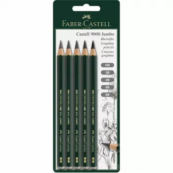 Faber-Castell Castell 9000 Jumbo Graphite Pencil Set, 5 Grades (B, 2B, 4B, 6B, 8B), Hexagonal, FSC Cedar 119397