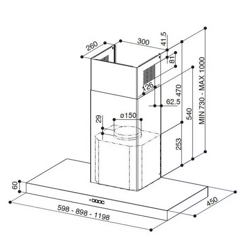 Faber Stilo Comfort BK Matt A90 90cm Wall Mounted Chimney Hood, Black Matt, 670m³/h