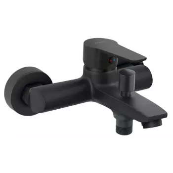 FERRO Rennto BNT1BL Wall-Mounted 2-Hole Bath Mixer Tap, Matte Black, Single-Lever, Brass, Ceramic Cartridge 35 mm, Spout Reach 170 mm, Connection Spacing 150 mm, G1/2 inch