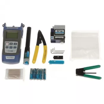 Fiber Connector Crimping Kit FOK-XKT14 - Fiber Optic Termination Tool Kit with Cleaver, Power Meter, VFL, Strippers, and Accessories in ABS Case
