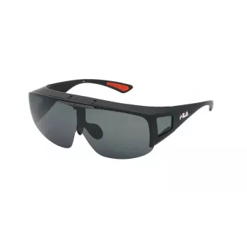 FILA SFI126-99U28P Unisex Sunglasses - Matte Black Frame, Grey Polarized Lens, UV400, Shield Style