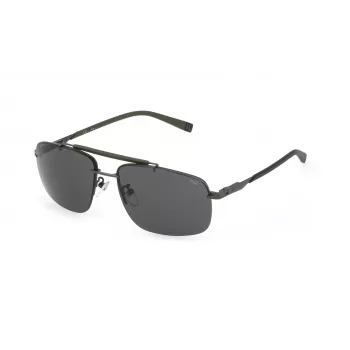 FILA SFI210-610627 Men's Rectangular Sunglasses, Shiny Black Acetate Frame, Smoke Grey Polycarbonate Lenses, 61/15/145 mm
