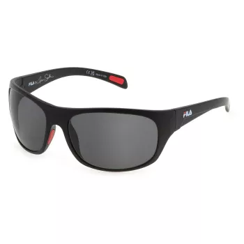FILA SFI514-64U28P Men's Polarized Sunglasses, Black Frame, Grey Lens, 64/17/130 mm