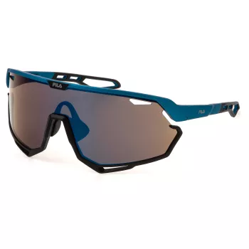FILA SFI722-630U28 Men's Rectangular Sunglasses - Shiny Black Frame, Smoke Lens, UV400