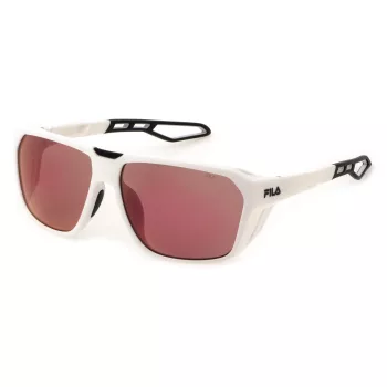 FILA SFI722-635WWA Men's Rectangle Sunglasses - Black Frame, Grey Lens, UV400