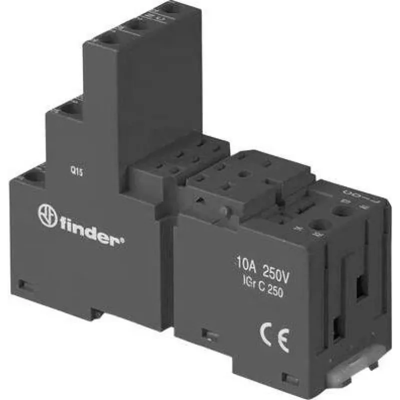 Finder 94.03.0 Black Screw Socket for 55.33/55.34 & 85.33/85.34 Relays, 3-Pole, 10A 250V, DIN/Panel Mount