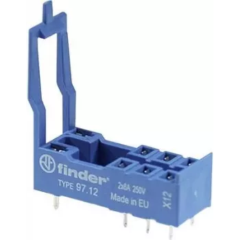 Finder 97.12 Relay Socket for 46 Series, 8-Pin, Screw Terminals, DIN Rail/Panel Mount, 10 A, 250 V AC, Grey