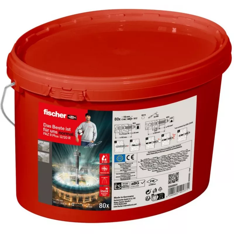 FISCHER Bolt Anchor FAZ II Plus 12/20 R – Stainless Steel A4, 80-Piece Bucket